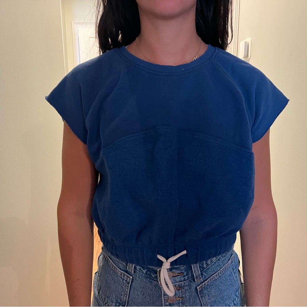 URBAN OUTFITTERS BLUE ATHLETIC FLEECE TIE TOP